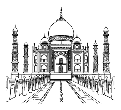 Taj Mahal Colouring Page (Teens, Intricate)