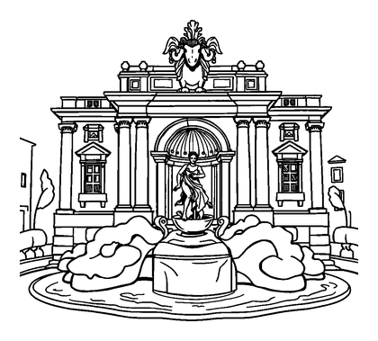 Trevi Fountain Colouring Page (Kids, Standard)