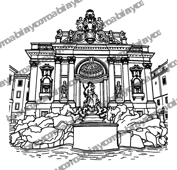 Trevi Fountain colouring page — free printable for teens