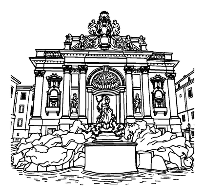 Trevi Fountain Colouring Page (Teens, Intricate)