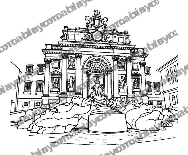 Trevi Fountain colouring page — free printable for teens