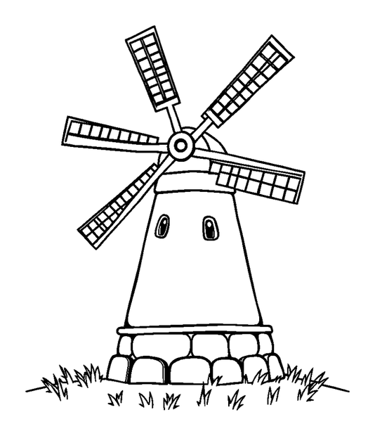 Windmill Kinderdijk colouring page — free printable for kids