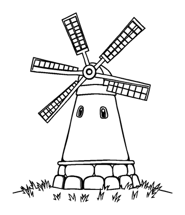 Windmill Kinderdijk Colouring Page (Kids, Standard)