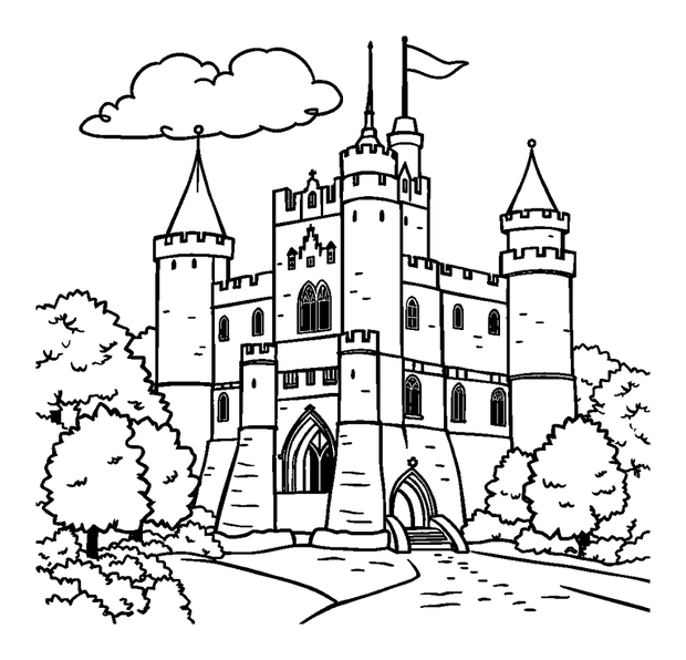Windsor Castle colouring page — free printable for kids