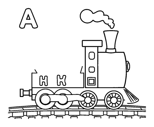 Alphabet Train colouring page — free printable for kids
