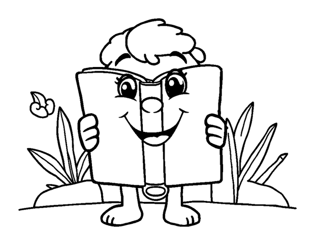 Book colouring page — free printable for kids