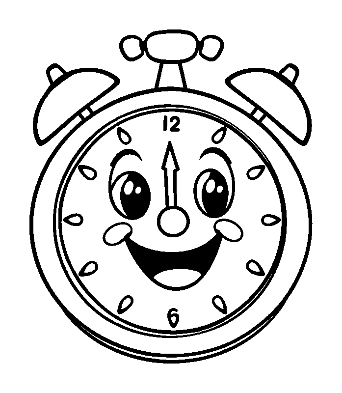 Clock colouring page — free printable for kids