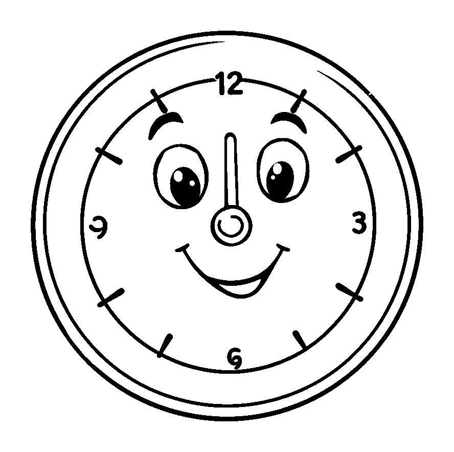 Clock colouring page — free printable for toddlers