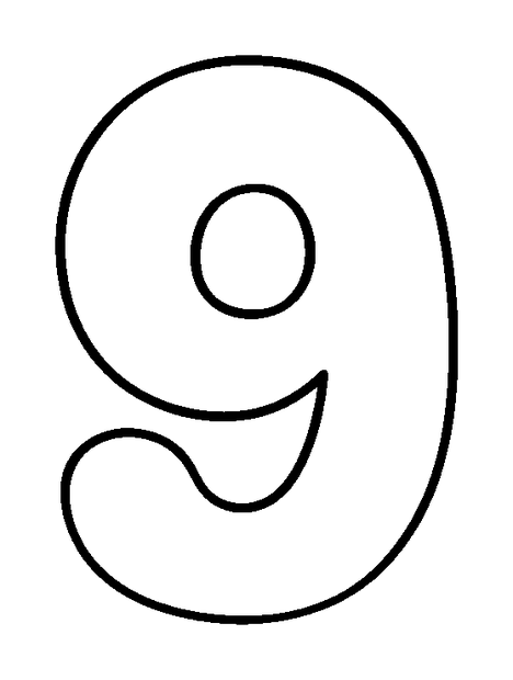 Number Nine colouring page — free printable for kids