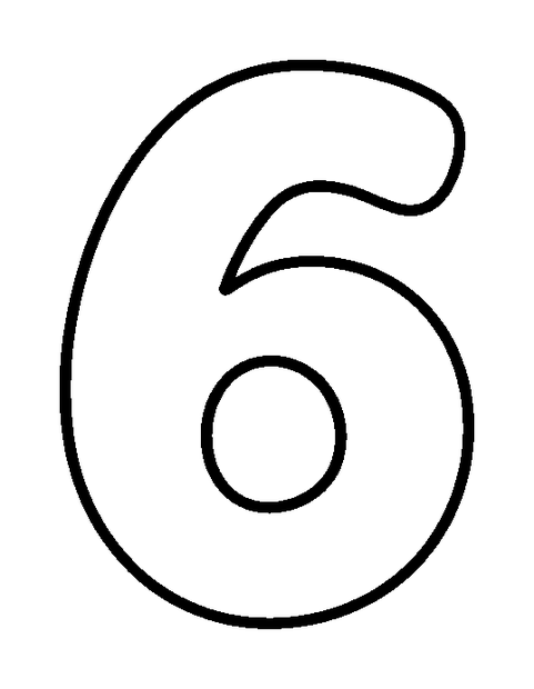 Number Six colouring page — free printable for kids