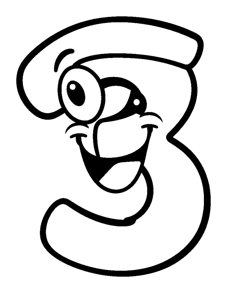 Number Three colouring page — free printable for kids