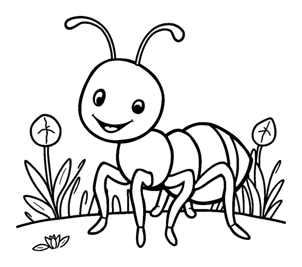 Ant colouring page — free printable for toddlers
