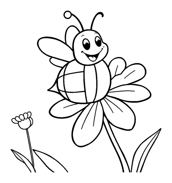 Bee On Flower colouring page — free printable for kids