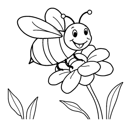 Bee On Flower Colouring Page (Kids, Standard)