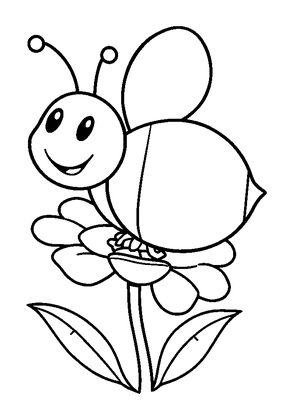 Bee On Flower Colouring Page (Toddler, Bold & Easy)