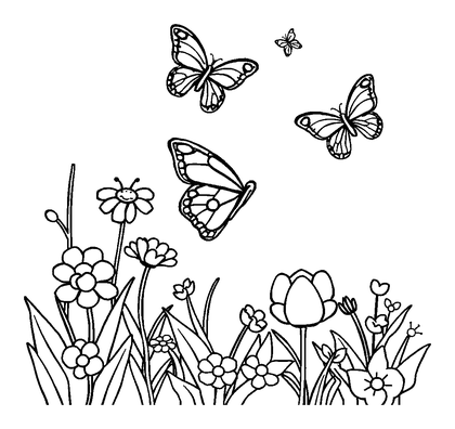 Butterfly Garden Colouring Page (Kids, Bold & Easy)