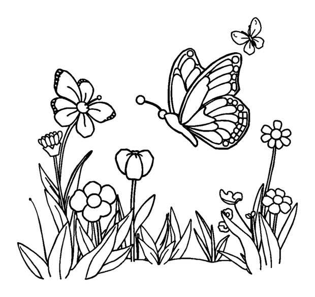 Butterfly Garden colouring page — free printable for kids