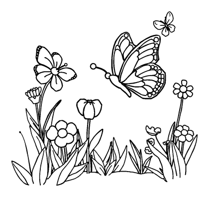 Butterfly Garden Colouring Page (Kids, Standard)
