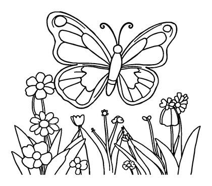 Butterfly Garden Colouring Page (Toddler, Bold & Easy)