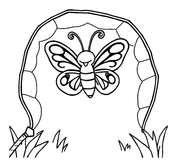 Butterfly Net colouring page — free printable for kids