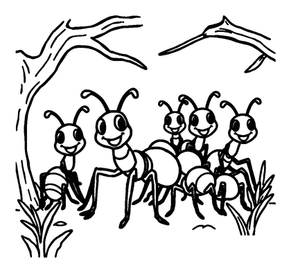 Carpenter Ant Colony Colouring Page (Kids, Bold & Easy)