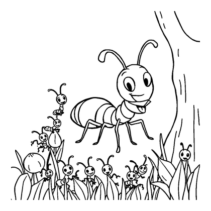 Carpenter Ant Colony Colouring Page (Toddler, Bold & Easy)