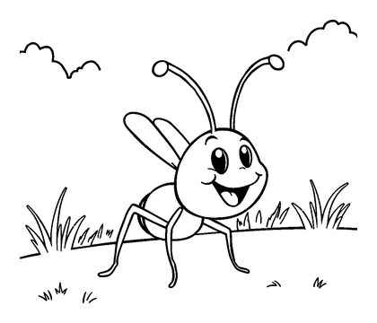 Happy Ant Marching Colouring Page (Toddler, Bold & Easy)