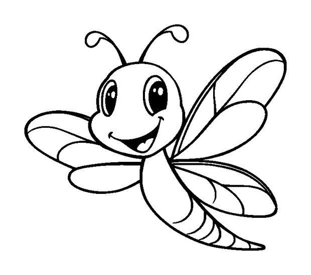 Happy Dragonfly Iridescent colouring page — free printable for kids