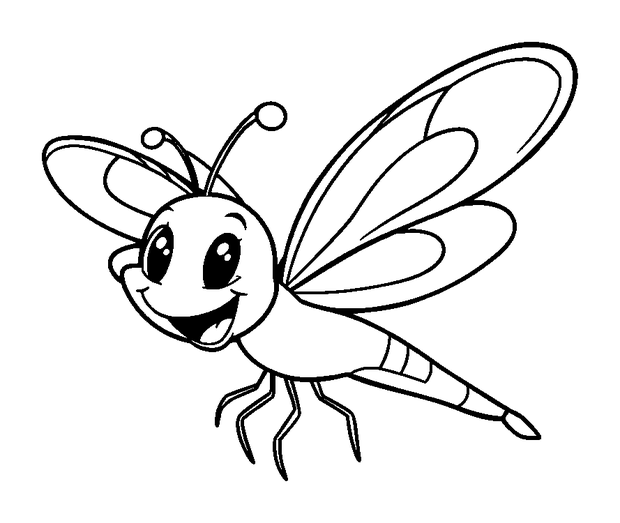 Happy Dragonfly Iridescent colouring page — free printable for kids