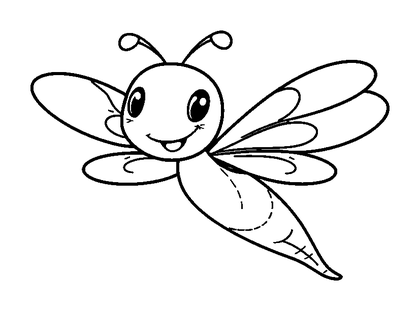 Happy Dragonfly Iridescent Colouring Page (Toddler, Bold & Easy)