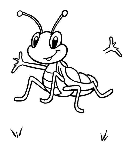 Happy Grasshopper Jump colouring page — free printable for kids