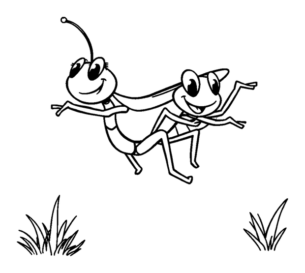 Happy Grasshopper Jump colouring page — free printable for toddlers