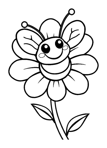 Happy Hover Fly Flower colouring page — free printable for kids