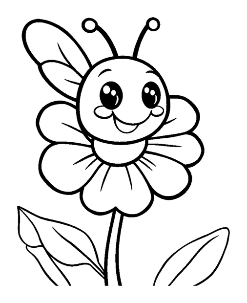 Happy Hover Fly Flower colouring page — free printable for kids