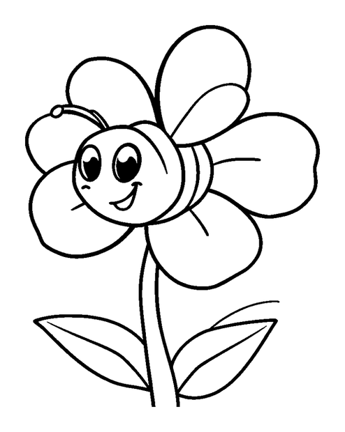 Happy Hover Fly Flower colouring page — free printable for toddlers