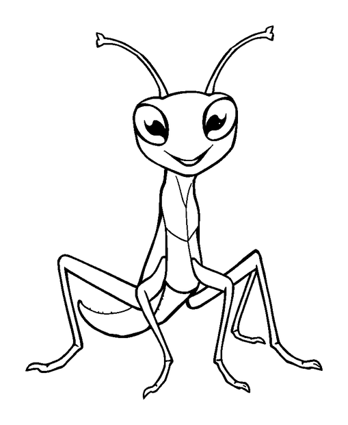 Happy Praying Mantis colouring page — free printable for kids
