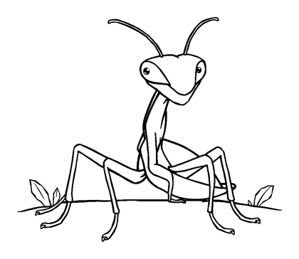 Happy Praying Mantis Colouring Page (Kids, Standard)