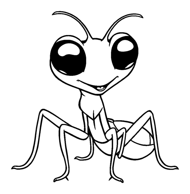 Happy Praying Mantis colouring page — free printable for toddlers