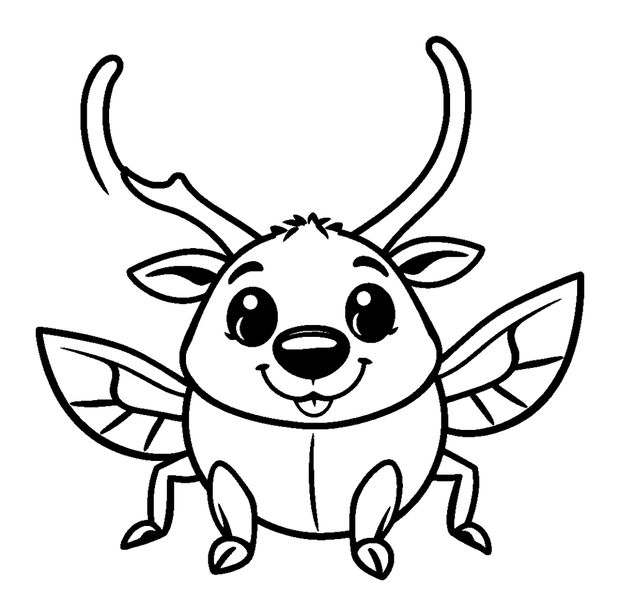 Happy Stag Beetle Antlers colouring page — free printable for kids