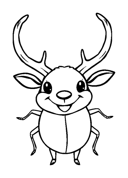 Happy Stag Beetle Antlers colouring page — free printable for toddlers