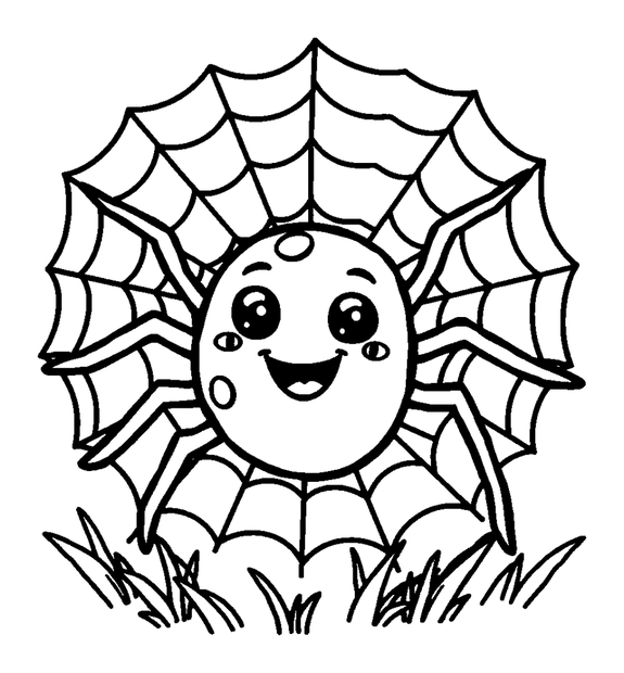 Spider Web Morning Dew colouring page — free printable for kids