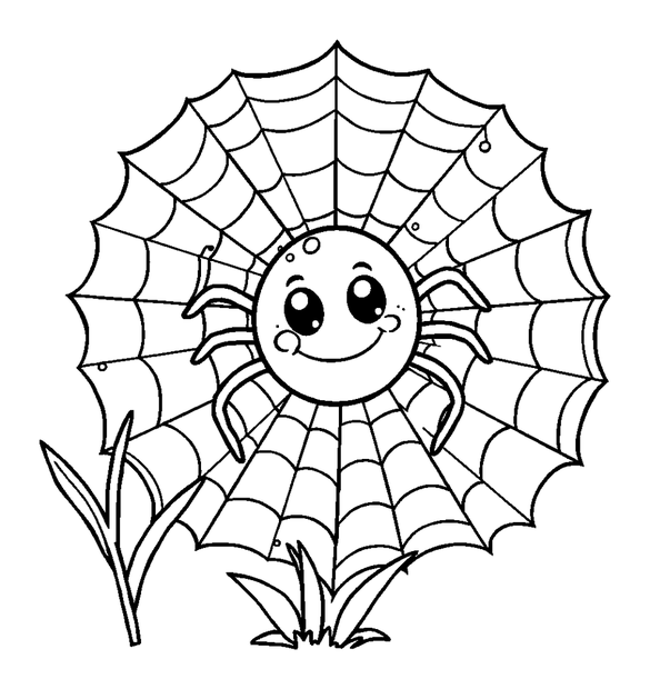 Spider Web Morning Dew colouring page — free printable for kids