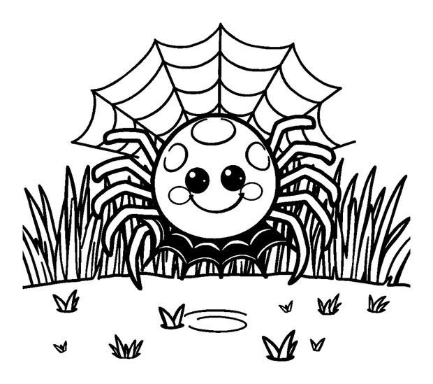 Spider Web Morning Dew colouring page — free printable for toddlers