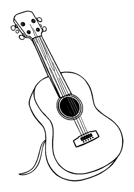 Acoustic Guitar colouring page — free printable for kids