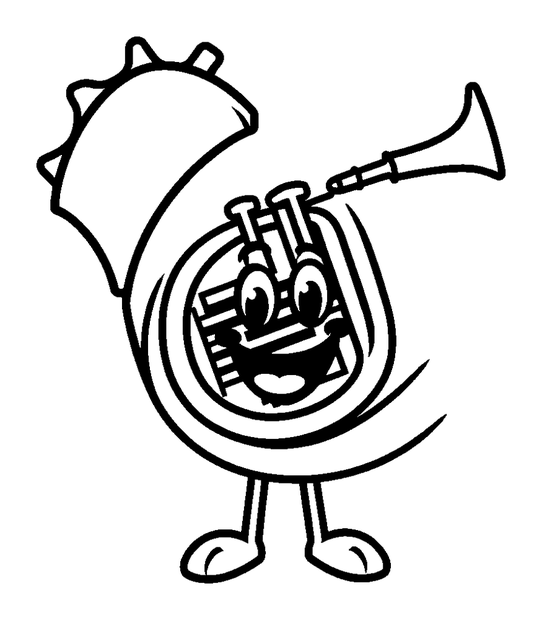 French Horn colouring page — free printable for kids
