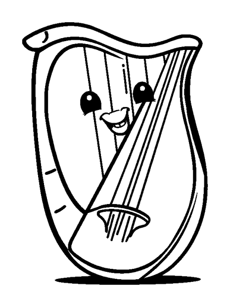 Harp colouring page — free printable for kids