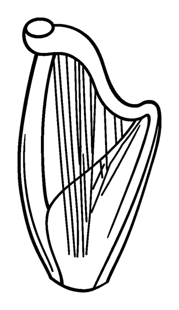 Harp colouring page — free printable for kids