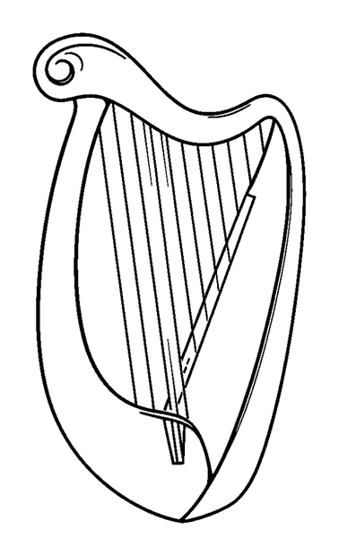 Harp colouring page — free printable for toddlers