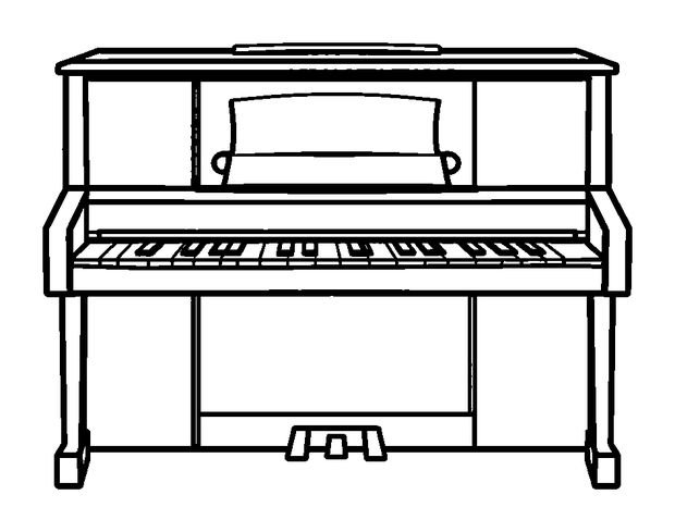 Piano colouring page — free printable for kids
