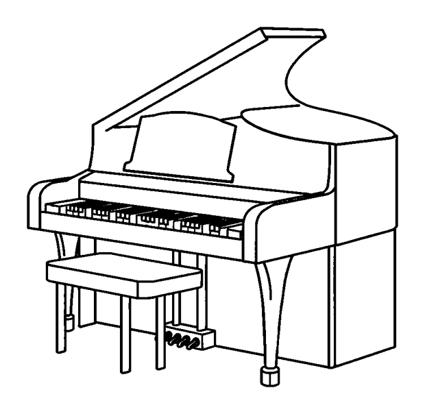 Piano colouring page — free printable for toddlers